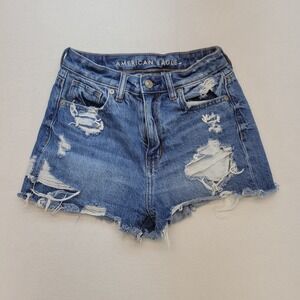 American Eagle Denim Shorts Womens 00 Blue Mom Short High Rise Distressed Jean‎
